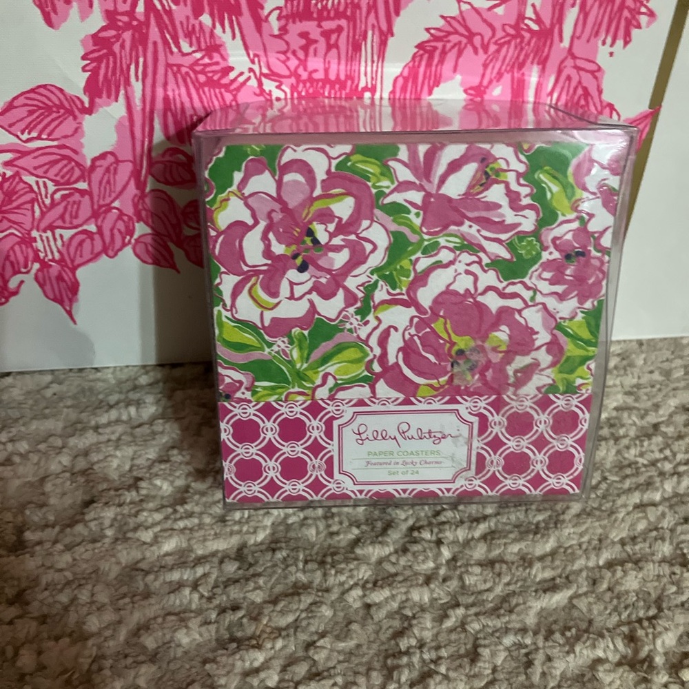 Lilly Pulitzer Pink and Green Floral Coasters DRINK UP BUTTERCUP